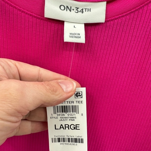 ON 34th Pink ribbed woman Flutter sleeve ribbed shabby chic summer top NWT L - Picture 6 of 13